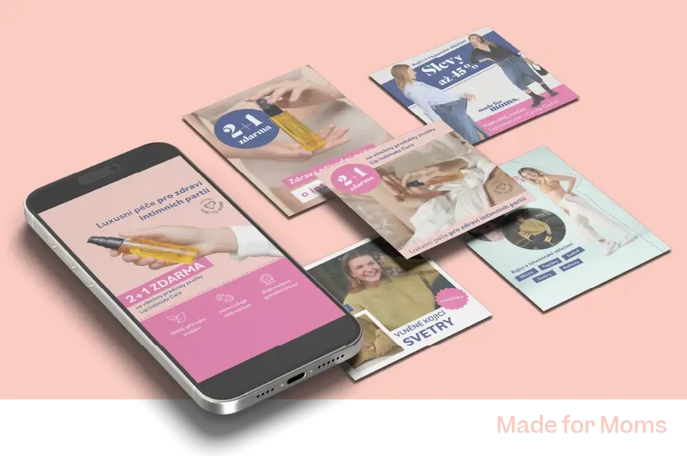 Reklamy do výkonnostních kampaní a posty na sociální sítě pro firmu Made for Moms