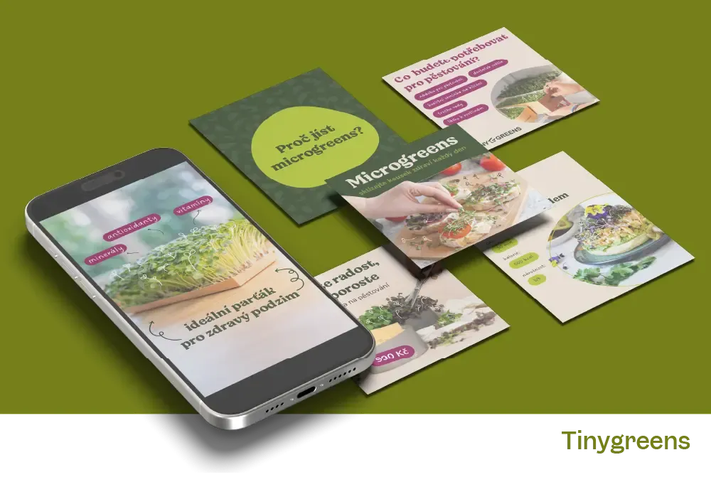 Reklamy do výkonnostních kampaní a posty na sociální sítě pro firmu TinyGreens